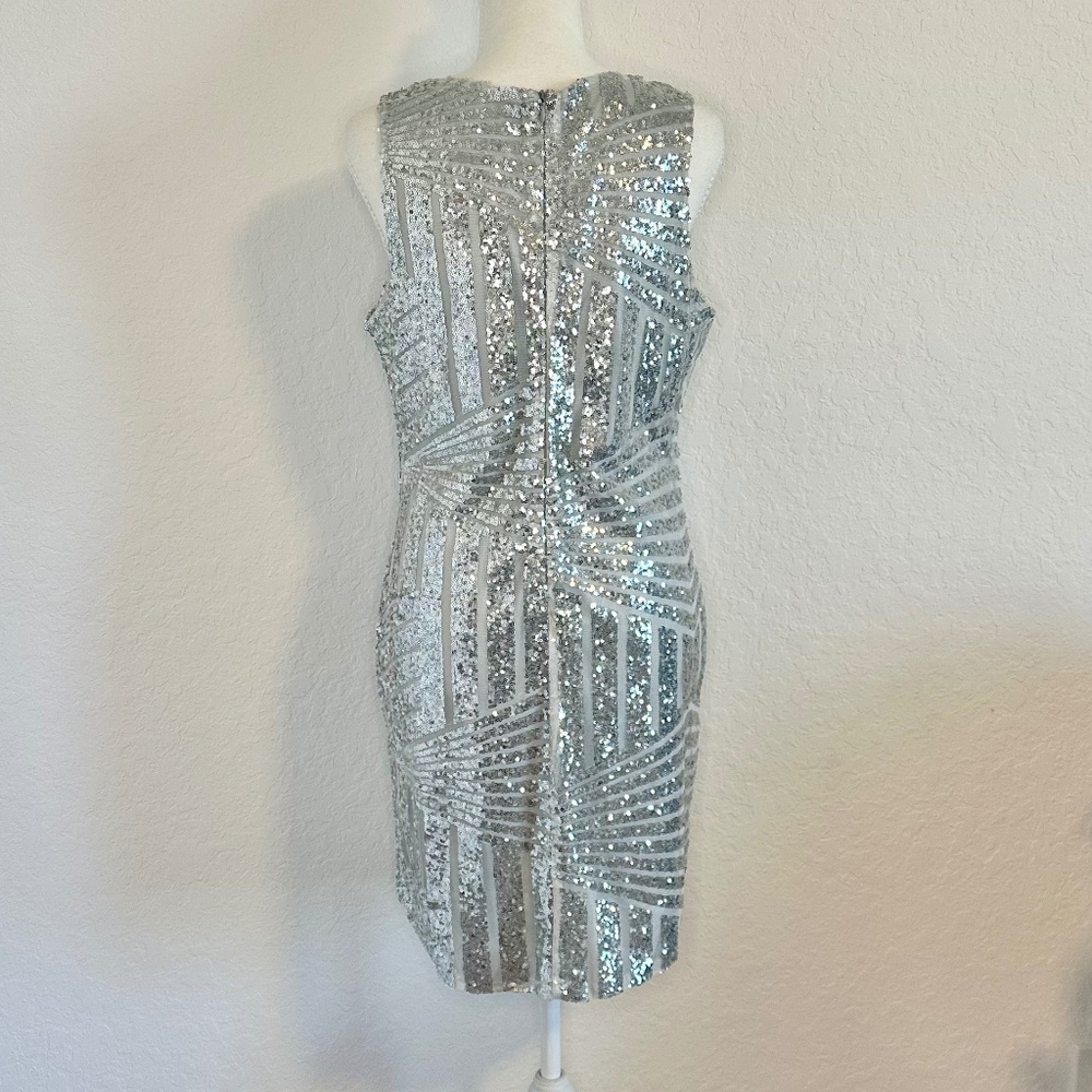 Lookbook Store, V-Neck Silver Sequin Dress, Size 10 - Picture 5 of 11